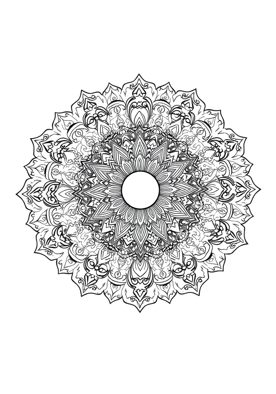 coloring page intricate mandala with celestial bodies and cosmic patterns